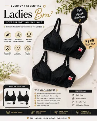Set of two Cotton Plain Comfortable And Breathable Non-Padded Bra