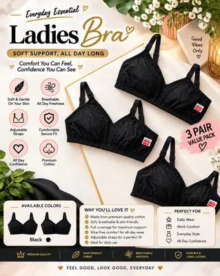 set of 3 Cotton Plain Comfortable&Lightweight Non-Padded Bra