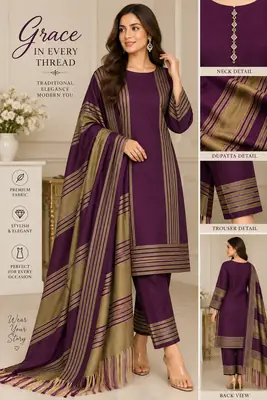 3 Pcs Women's Unstitched Plain Suit