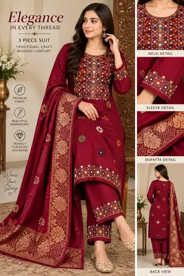 3 Pcs Women's Unstitched Embroidered Suit