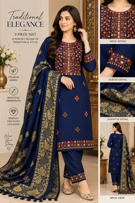 3 Pcs Women's Unstitched Embroidered Suit