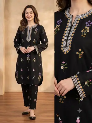 2 Pcs Women's Unstitched Embroidered Suit