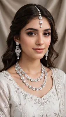 2 Layered Silver Plated Zircon Necklace Set