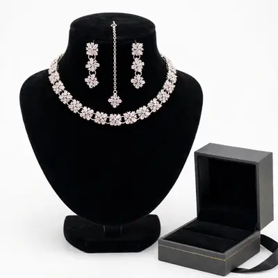 Fancy Silver Plated Zircon Necklace Set