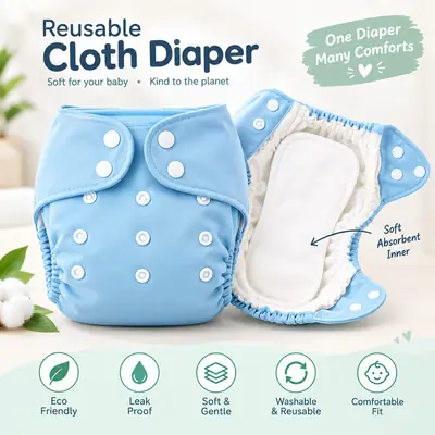 Reusable Washable Cloth Diapers with Inner for Babies | Soft Cotton Inner | Adjustable S/M/L | 0 Months to 5 Years | Washable Inner
