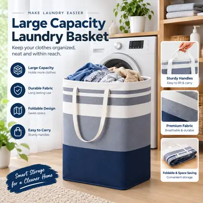 Ultra Large Cloth Laundry Basket 72L Capacity Multicolor