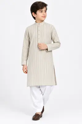 2 Pcs Boy's Wash And Wear Printed Kurta And Shalwar Suit