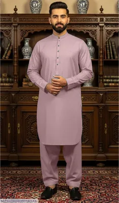 Purple Cotton Men's Kurta Pyjama Suit Summer