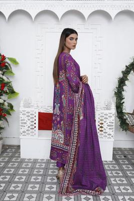 Purple Embroidered Khaddar Suit for Women Wedding Party Wear thumbnail 3