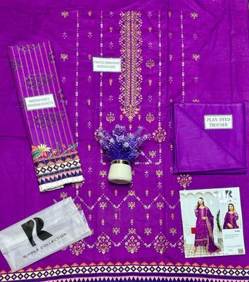 Purple Embroidered Khaddar Suit for Women Wedding Party Wear thumbnail 4