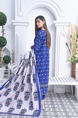 Royal Blue Embroidered Khaddar Suit for Women Winter Wear thumbnail 3
