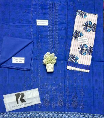 Royal Blue Embroidered Khaddar Suit for Women Winter Wear thumbnail 5