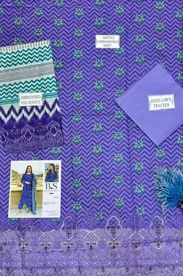 Purple Printed 3-Piece Lawn Suit for Women thumbnail 4