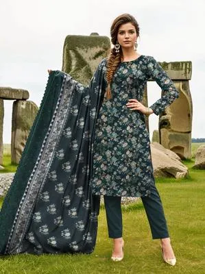 Unstitched Printed Lawn Suit Green for Pakistani Women thumbnail 2
