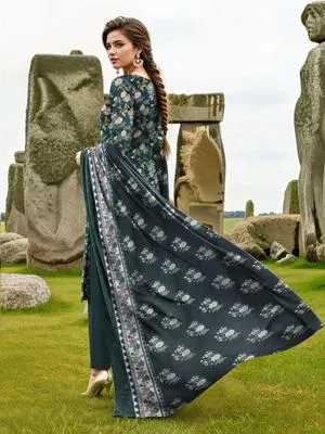 Unstitched Printed Lawn Suit Green for Pakistani Women thumbnail 3