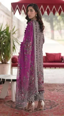 Embroidered Lawn Shirt with Printed Dupatta Brown 3Pcs thumbnail 2