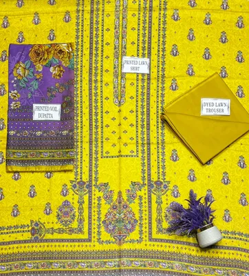Golden Printed Lawn 3-Piece Suit Set thumbnail 4