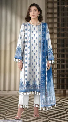 White Printed Lawn 3Pcs Women Suit Set