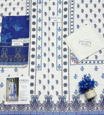 White Printed Lawn 3Pcs Women Suit Set thumbnail 3