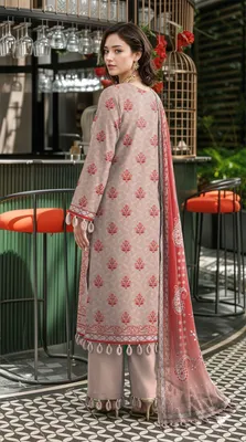Peach Printed Lawn 3Pcs Set for Women thumbnail 2