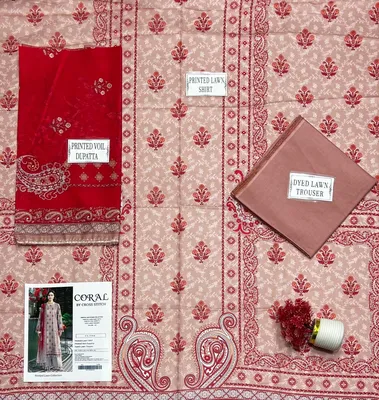 Peach Printed Lawn 3Pcs Set for Women thumbnail 3
