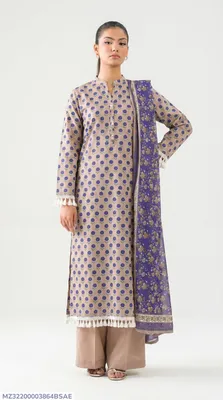 Pakistani Printed Lawn 3-Piece Set Peach
