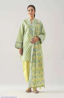 Yellow Printed 3-Piece Lawn Suit Set