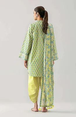 Yellow Printed 3-Piece Lawn Suit Set thumbnail 2