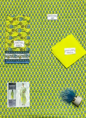Yellow Printed 3-Piece Lawn Suit Set thumbnail 3