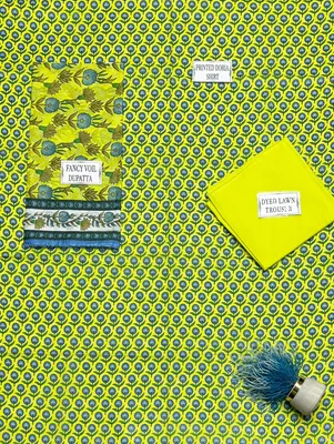 Yellow Printed 3-Piece Lawn Suit Set thumbnail 4