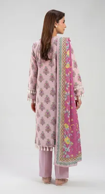 Pink Printed 3-Piece Lawn Suit with Dupatta for Women thumbnail 2