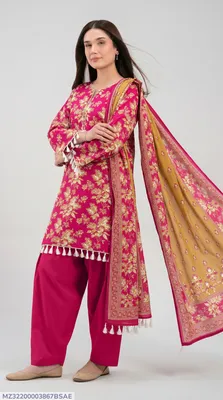 Pink Printed 3-Piece Lawn Suit for Women with Dupatta