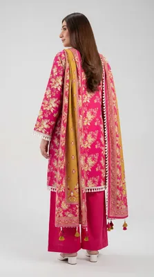 Pink Printed 3-Piece Lawn Suit for Women with Dupatta thumbnail 2