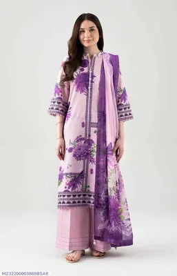 Purple Printed 3-Piece Lawn Suit for Women