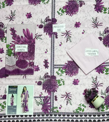 Purple Printed 3-Piece Lawn Suit for Women thumbnail 2