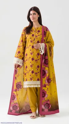 Yellow Printed 3-Piece Lawn Suit Set for Women