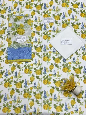 Off White Printed 3 Pcs Lawn Suit Set for Women thumbnail 4