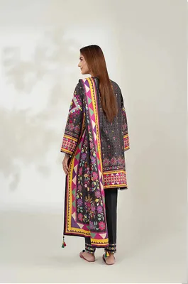 Women's Printed Dobby Lawn 3Pcs Black Kurta Set thumbnail 2