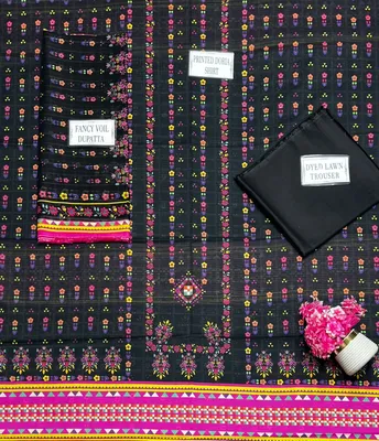 Women's Printed Dobby Lawn 3Pcs Black Kurta Set thumbnail 4