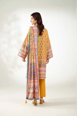 Yellow Printed Dobby Lawn 3Pcs Women Suit Set thumbnail 4