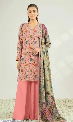 Peach Printed 3Pcs Dobby Lawn Suit for Women thumbnail 1