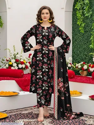 Women's 3-Piece Printed Lawn Suit Black