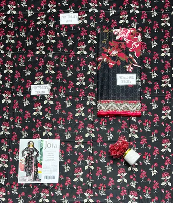 Women's 3-Piece Printed Lawn Suit Black thumbnail 3