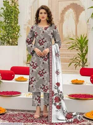 Women's 3-Piece Printed Lawn Suit Grey