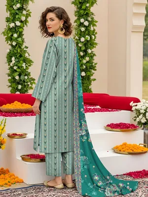 Women's 3-Piece Printed Lawn Suit Green thumbnail 2