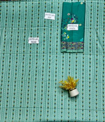 Women's 3-Piece Printed Lawn Suit Green thumbnail 4