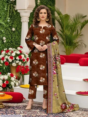 Women's 3-Piece Printed Lawn Suit Brown