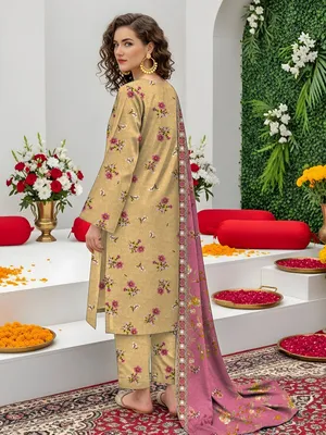 Women's 3-Piece Printed Lawn Suit Yellow thumbnail 2