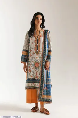 3 Pcs Women's Unstitched Printed Suit Shirt Fabric Lawn thumbnail 1