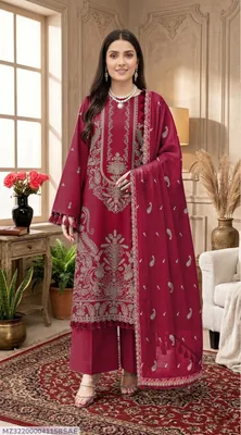 3 Pcs Women's Unstitched Embroidered Suit
